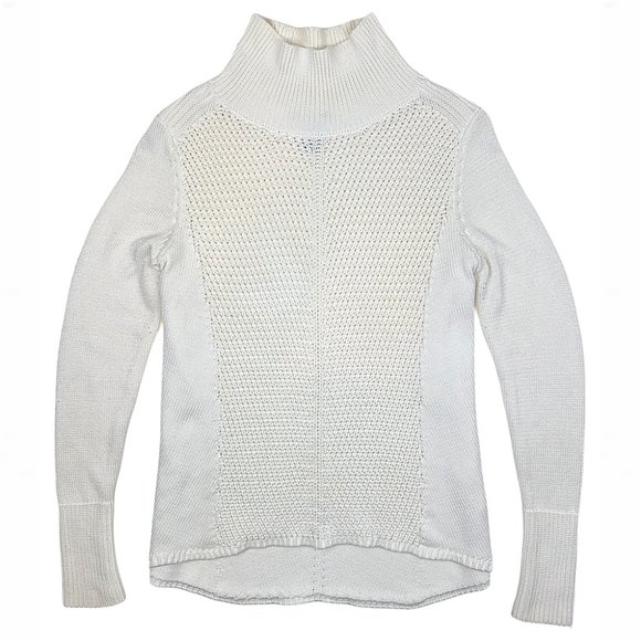 WHBM Ecru High-Neck Mixed-Stitch High-Low Sweater - Picture 7 of 11